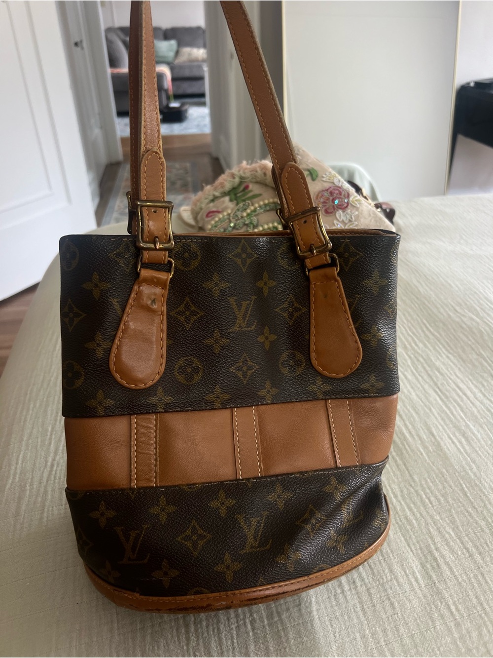 Louis Vuitton Brown Monogram Canvas with Tan Leather Duffel-Style Bag